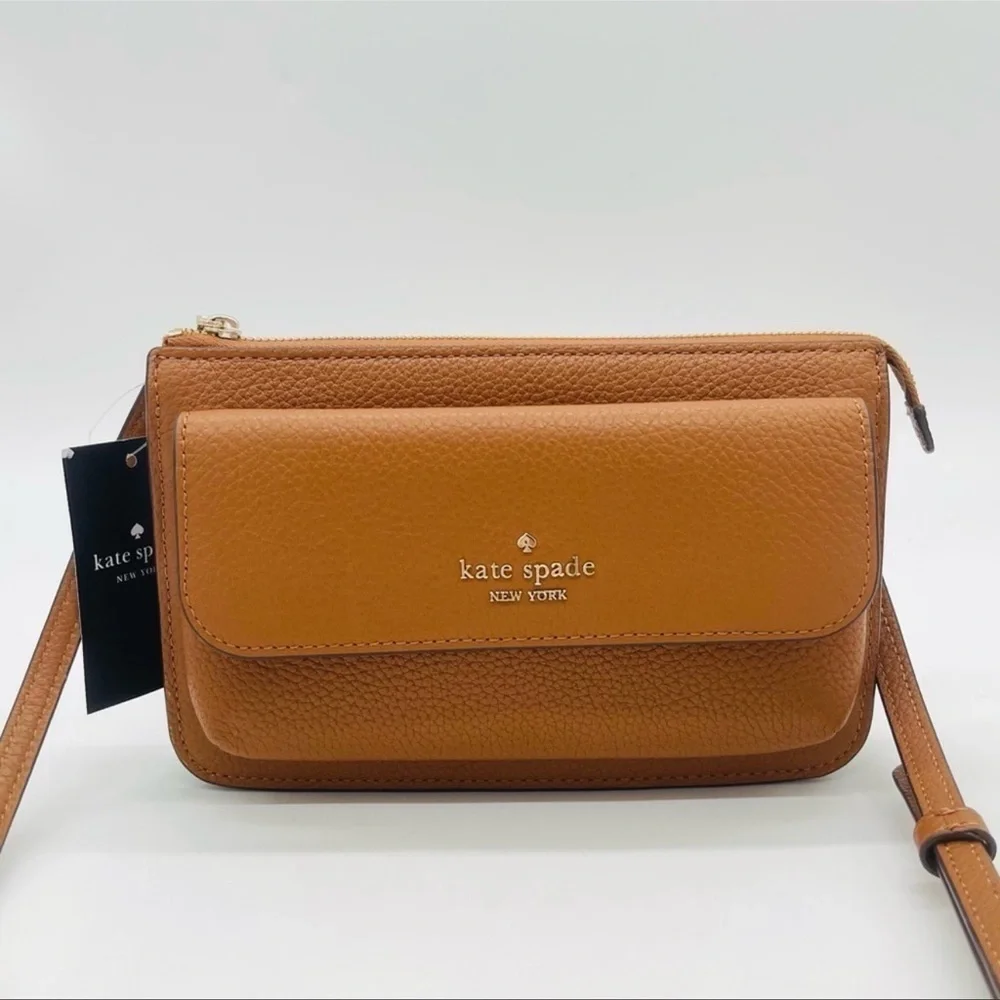 Kate Spade Leila Pebbled Leather Small Flap Crossbody Bag Brown/Gold (NWT) - Picture 1 of 9